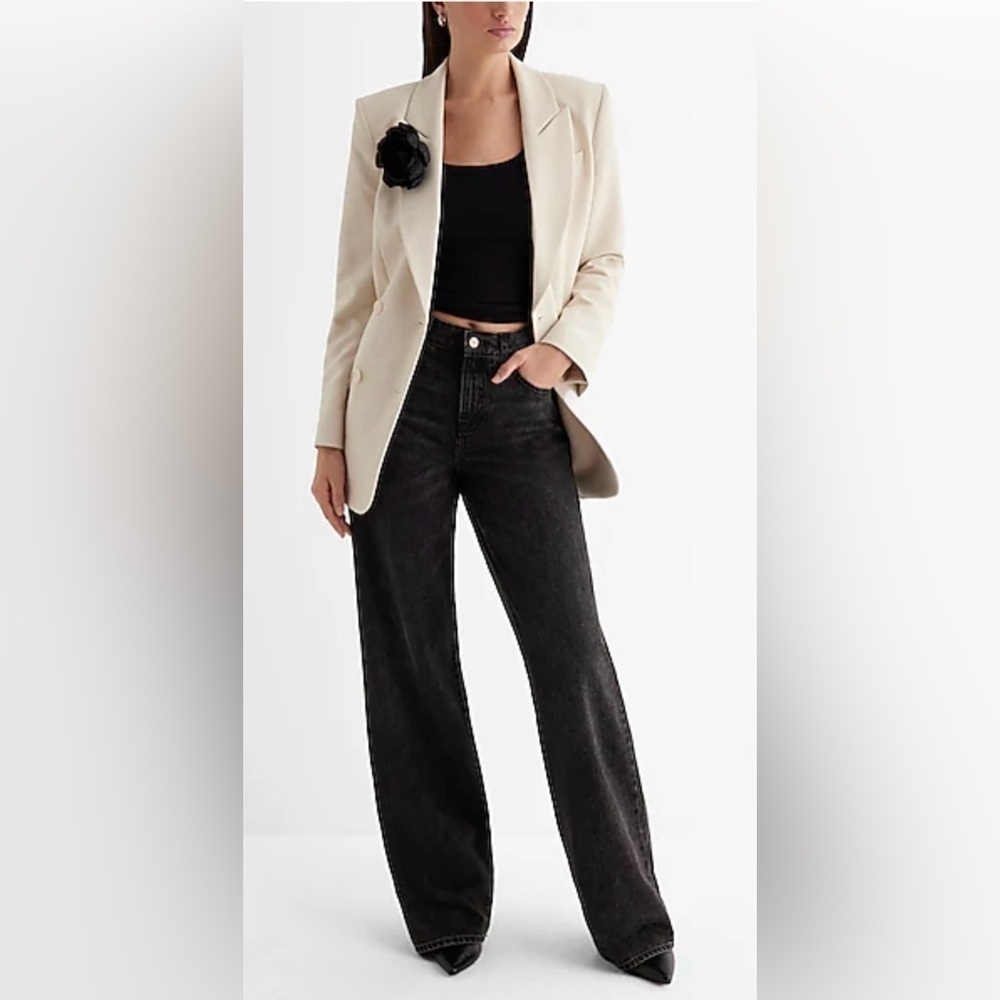 NEW Express Women’s Cream Double Breasted Removable Corsage Blazer Size XL - Picture 3 of 13